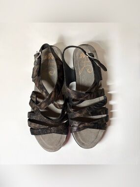 Dansko Dani Coffee Swirl Sandals Black Bronze Shimmer Leather Sandals EU 39